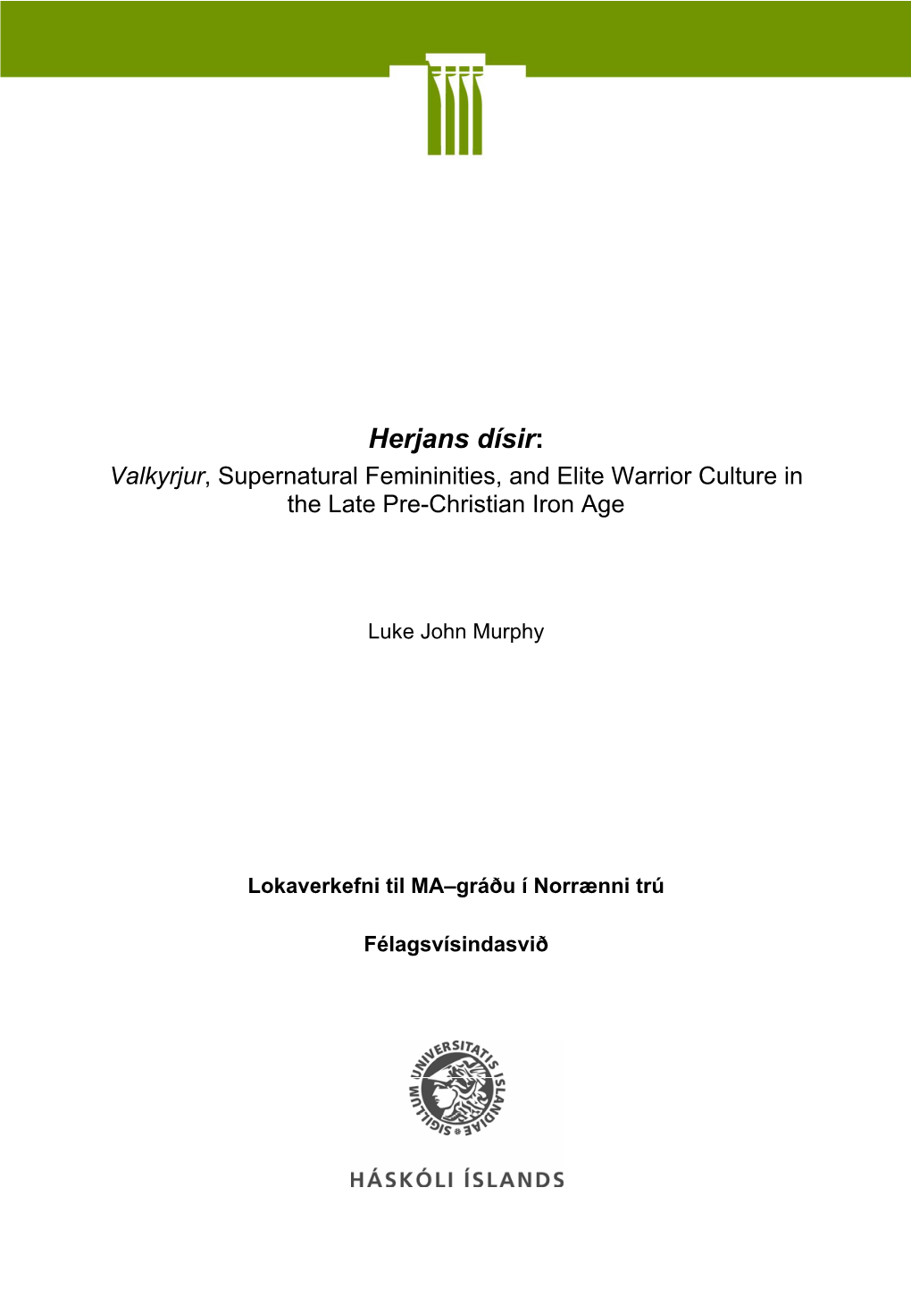 Herjans Dísir: Valkyrjur, Supernatural Femininities, and Elite Warrior Culture in the Late Pre-Christian Iron Age