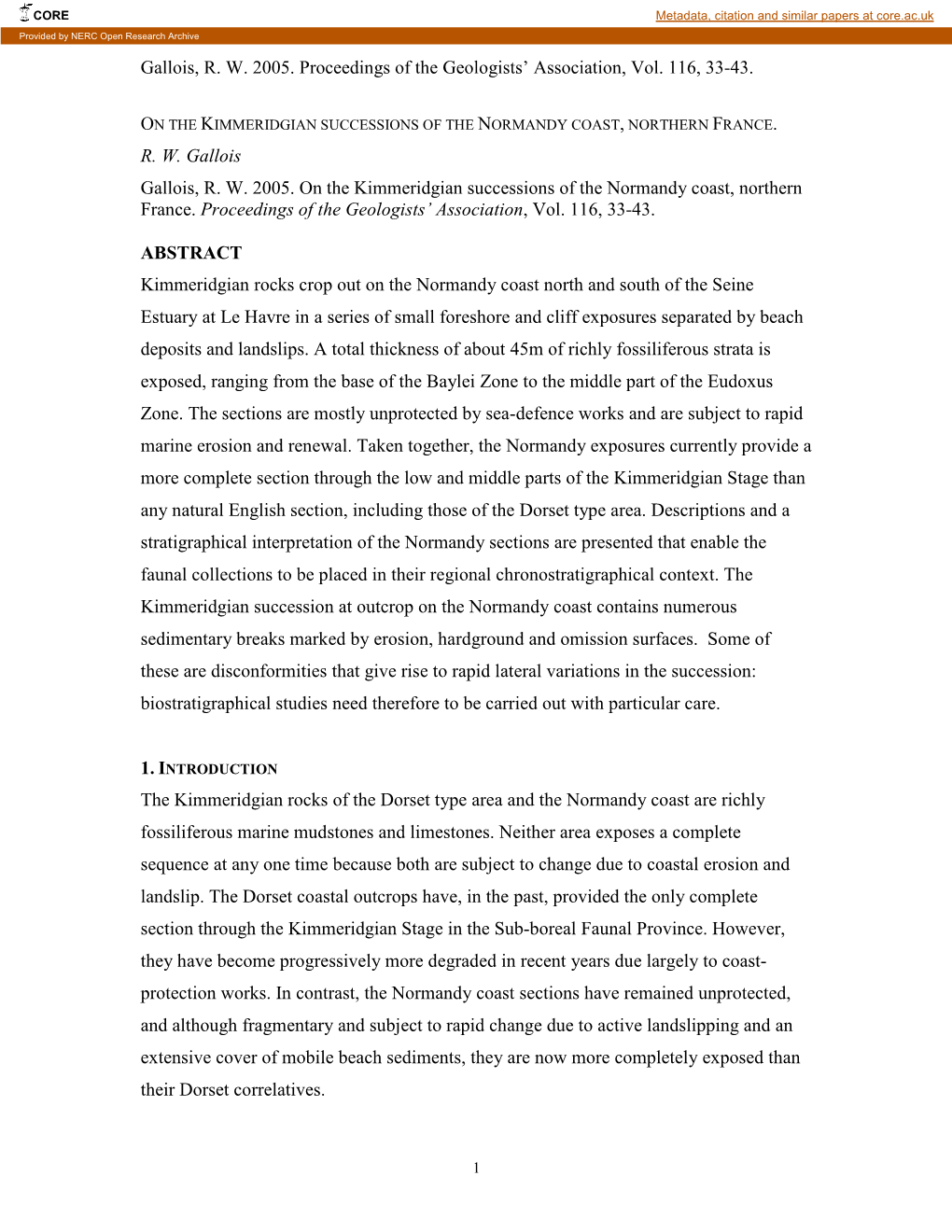 Gallois, R. W. 2005. Proceedings of the Geologists' Association, Vol