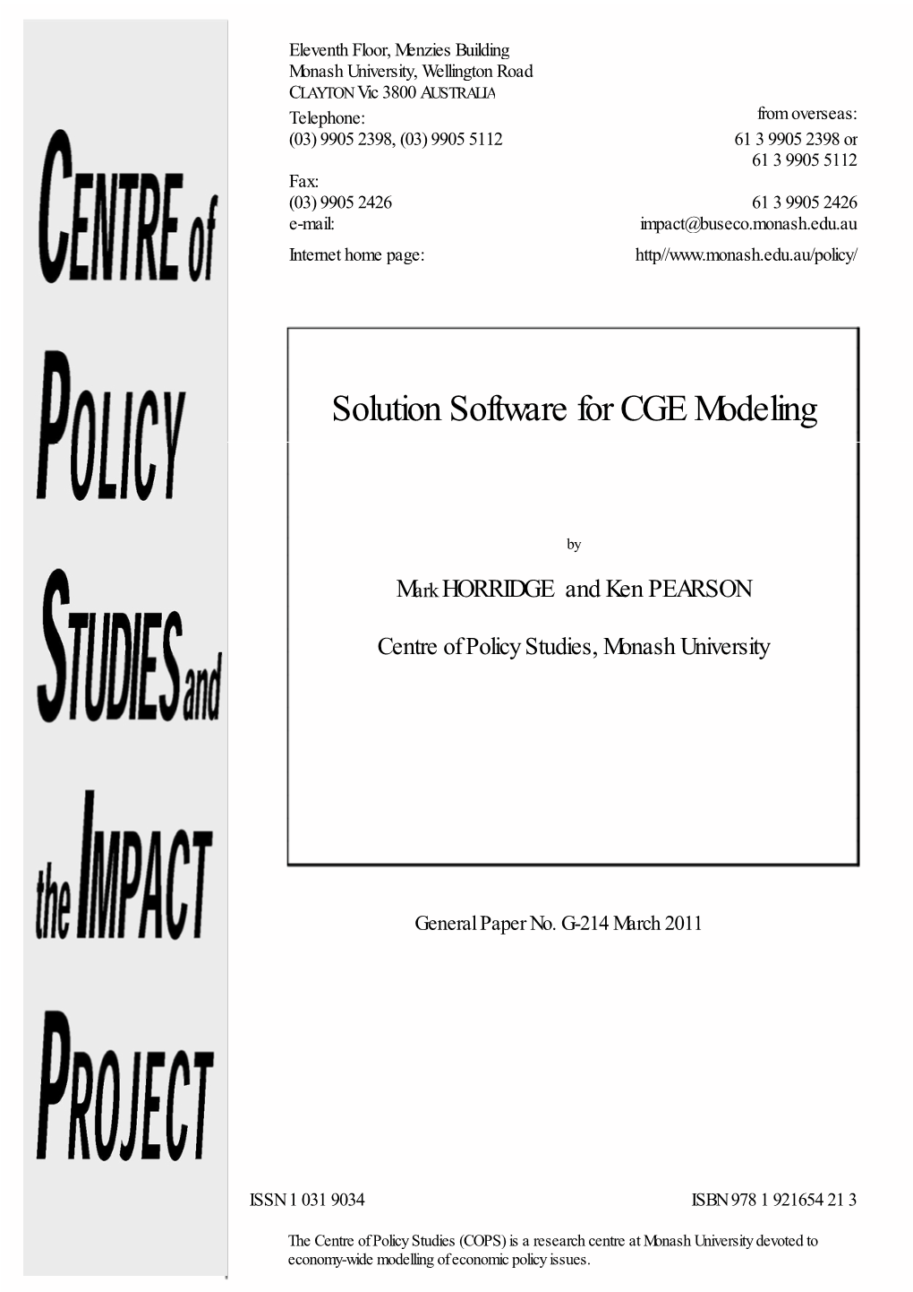 Solution Software for CGE Modeling