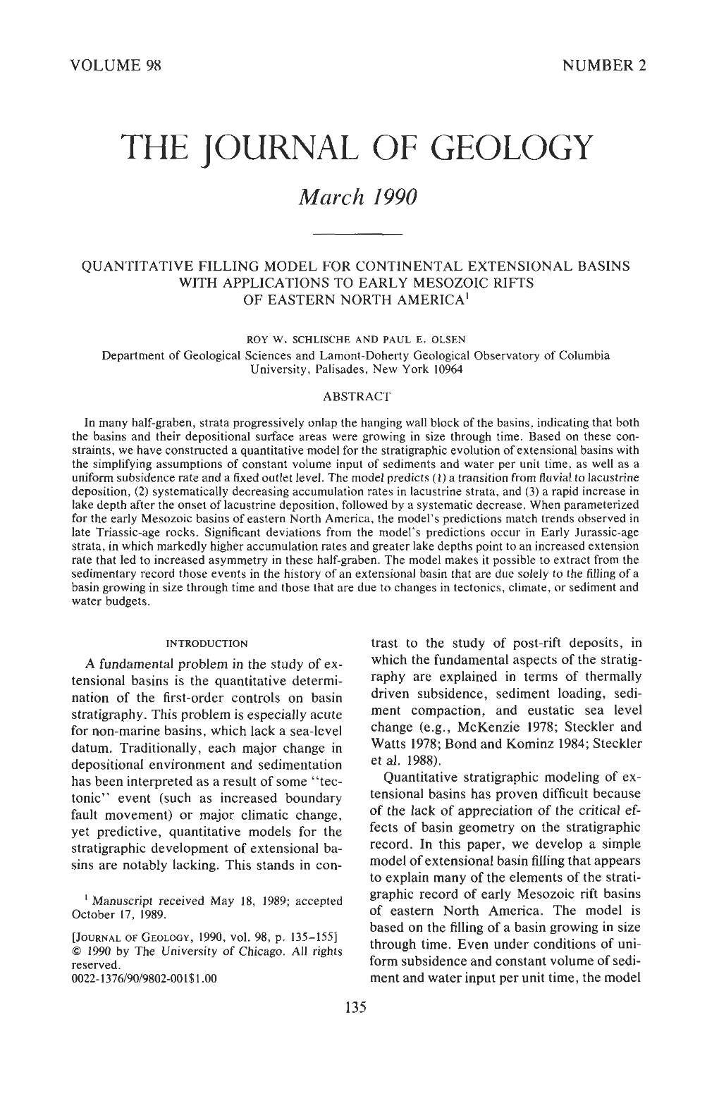 THE JOURNAL of GEOLOGY March 1990