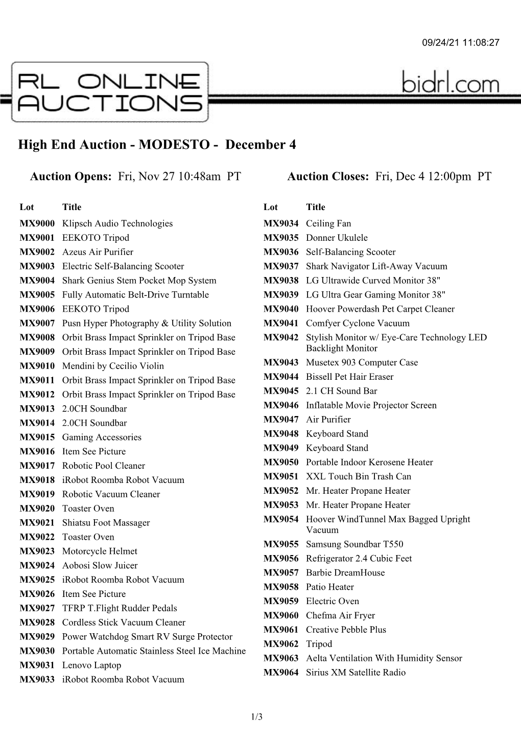 High End Auction - MODESTO - December 4