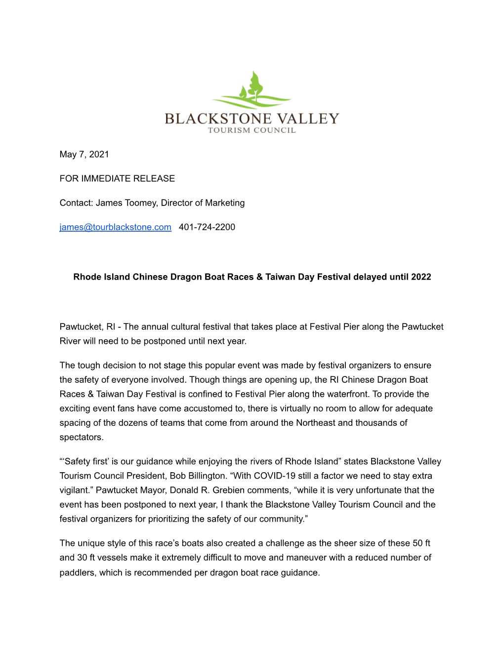 2021 RI Dragon Boat Press Release