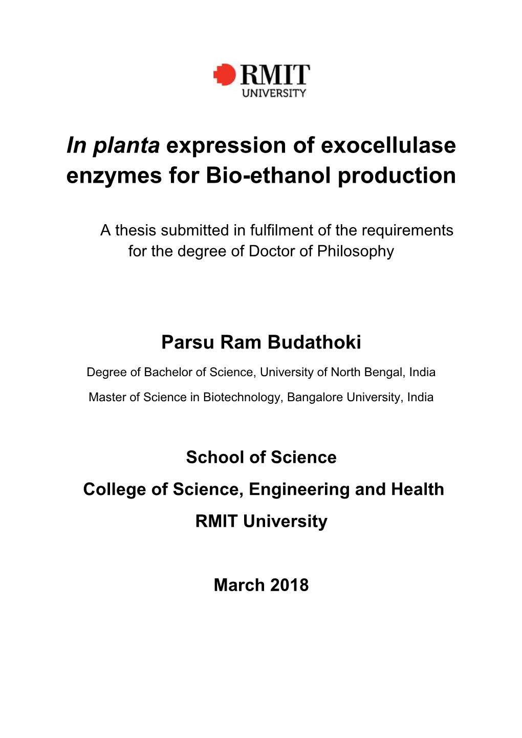 In Planta Expression of Exocellulase Enzymes for Bio-Ethanol Production