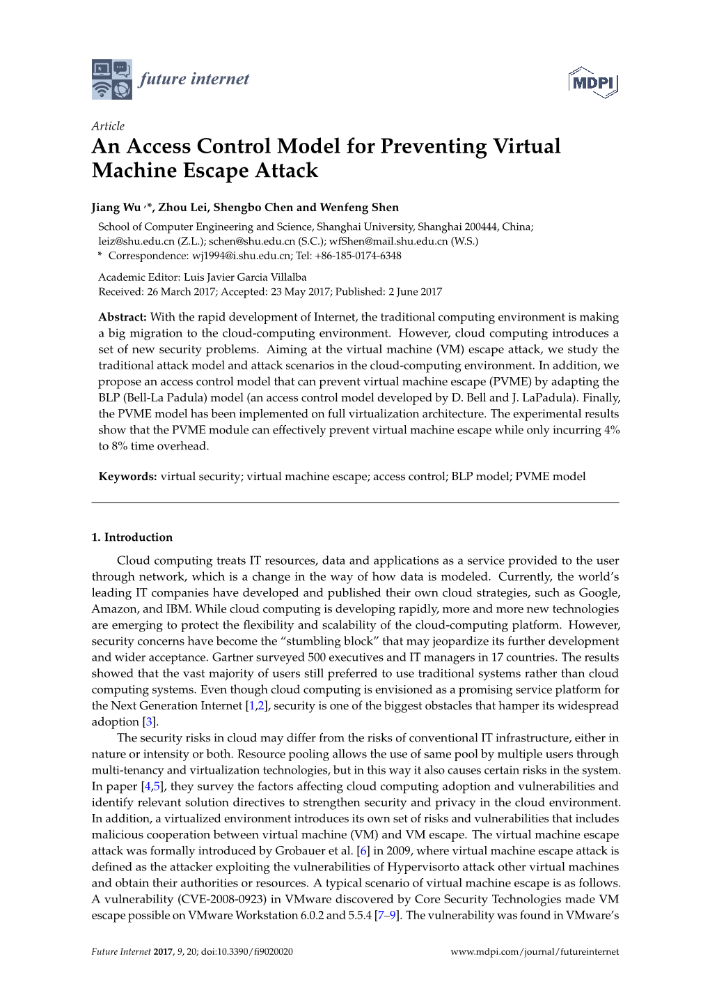 An Access Control Model for Preventing Virtual Machine Escape Attack