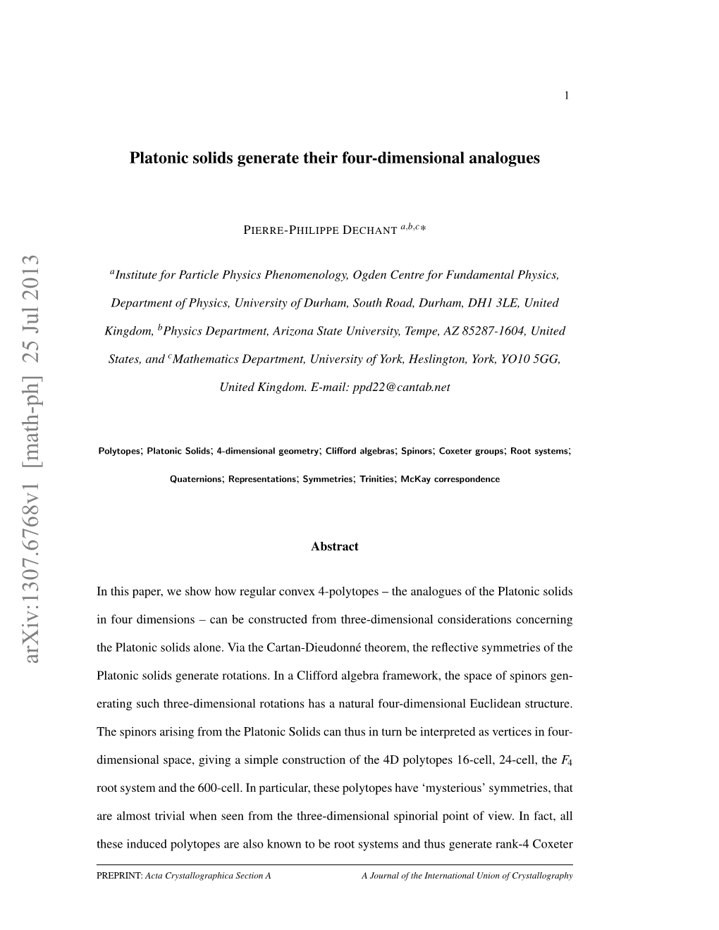 Platonic Solids Generate Their Four-Dimensional Analogues