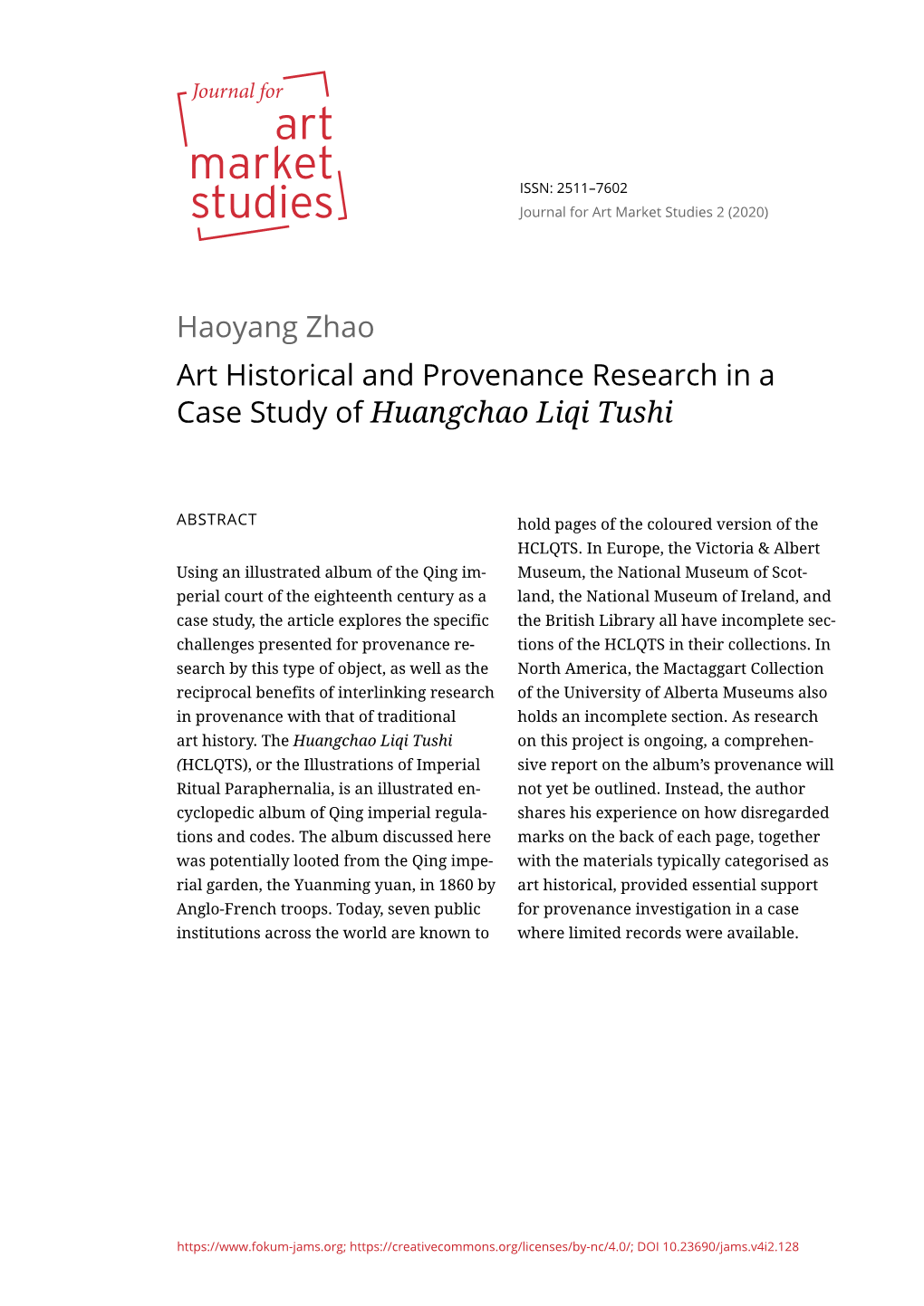 Haoyang Zhao Art Historical and Provenance Research in a Case Study of Huangchao Liqi Tushi