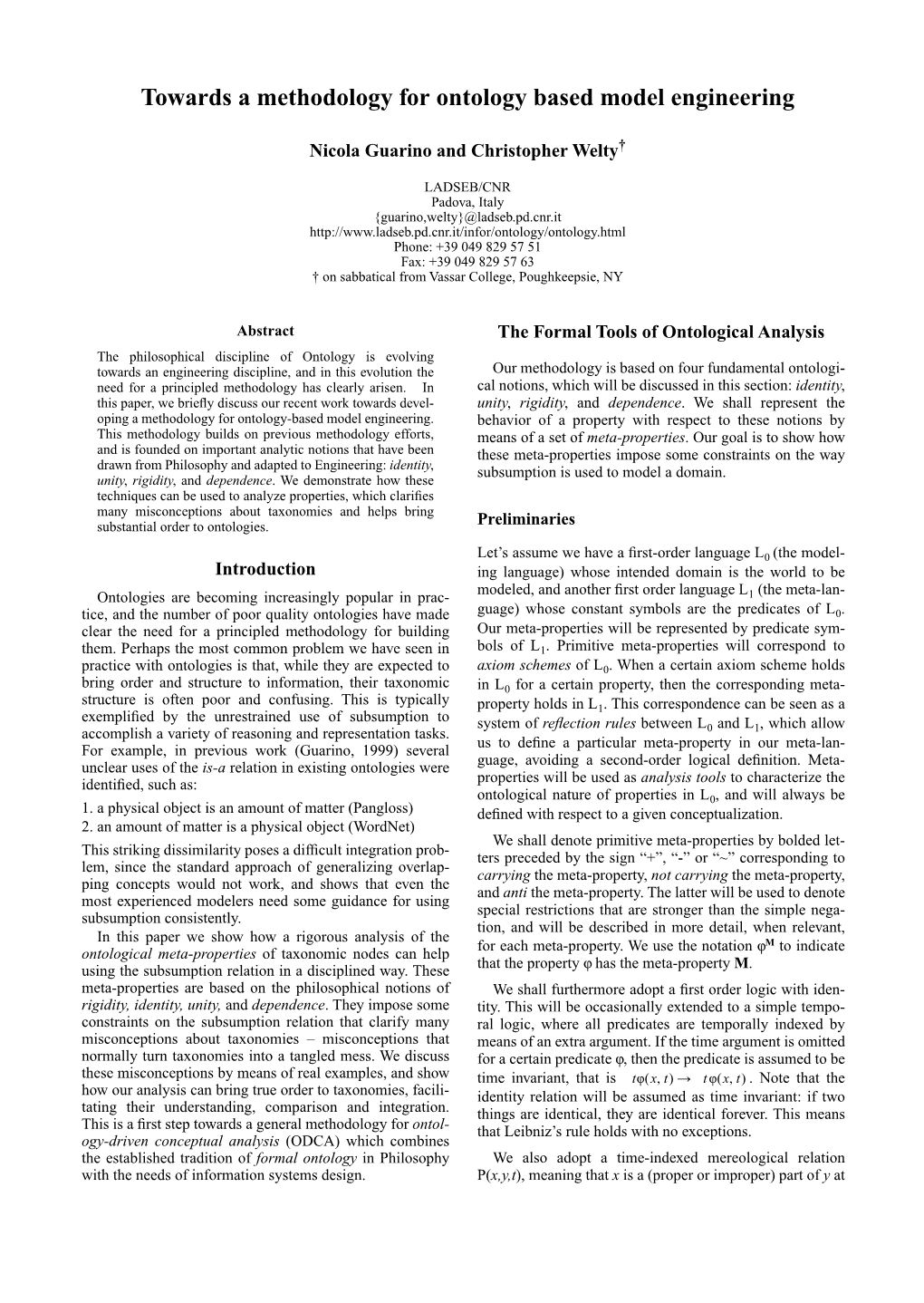 Towards a Methodology for Ontology Based Model Engineering