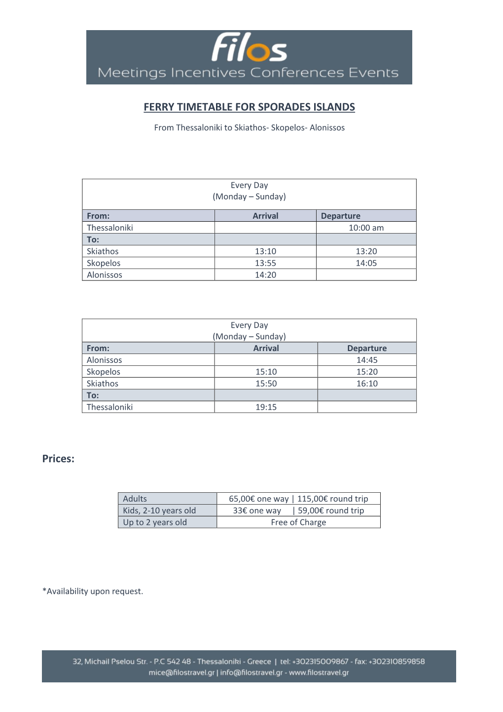 Ferry Timetable for Sporades Islands