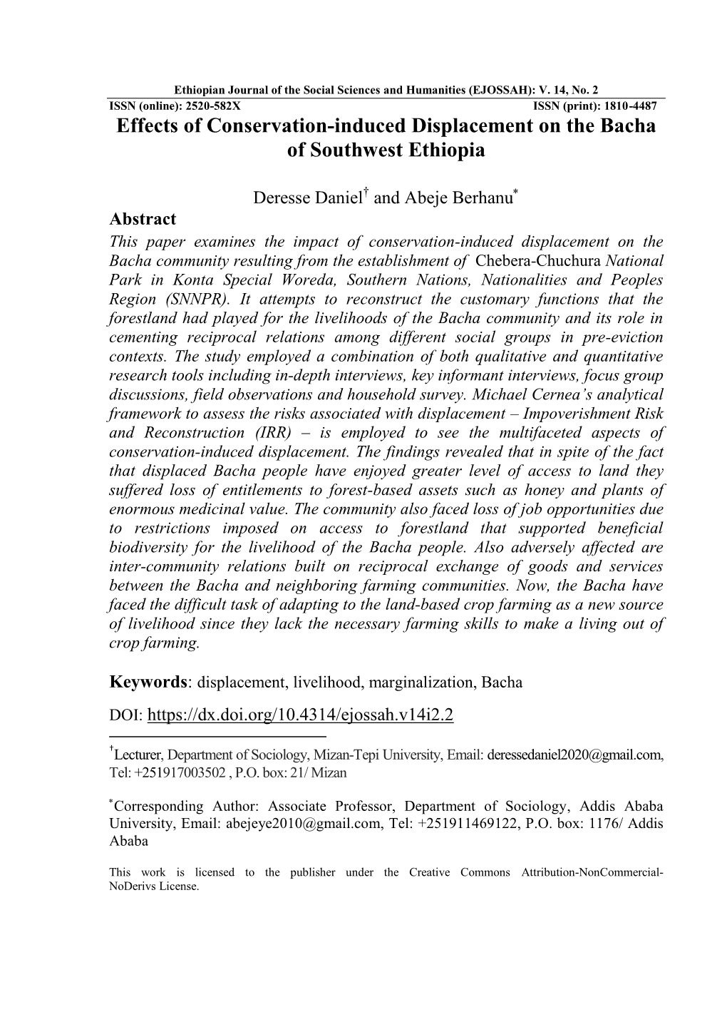 Effects of Conservation-Induced Displacement on the Bacha of Southwest Ethiopia