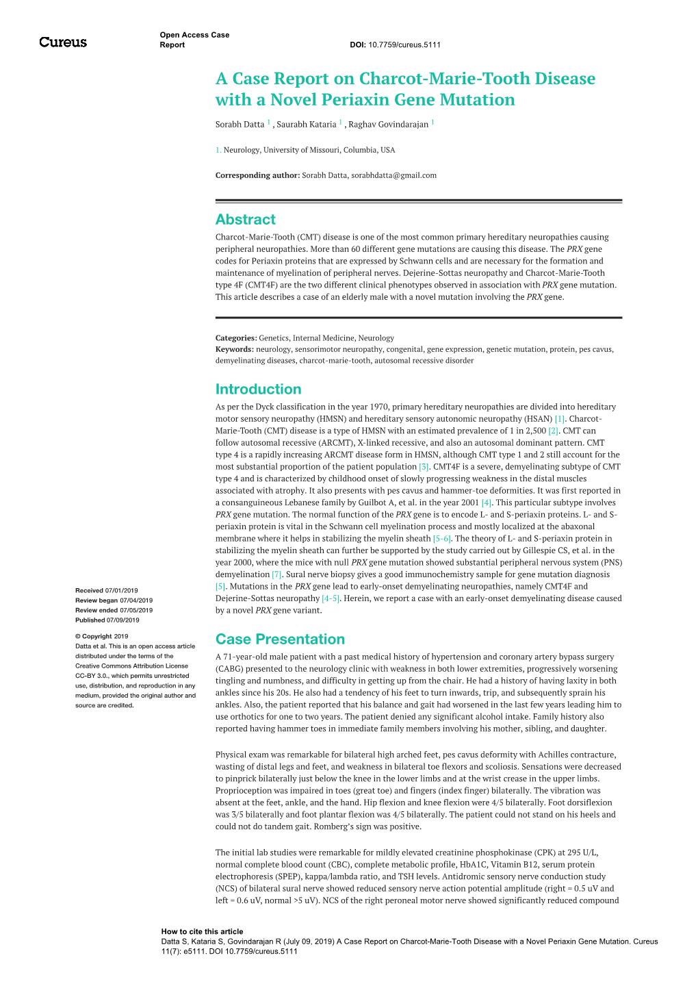 A Case Report on Charcot-Marie-Tooth Disease with a Novel Periaxin Gene Mutation