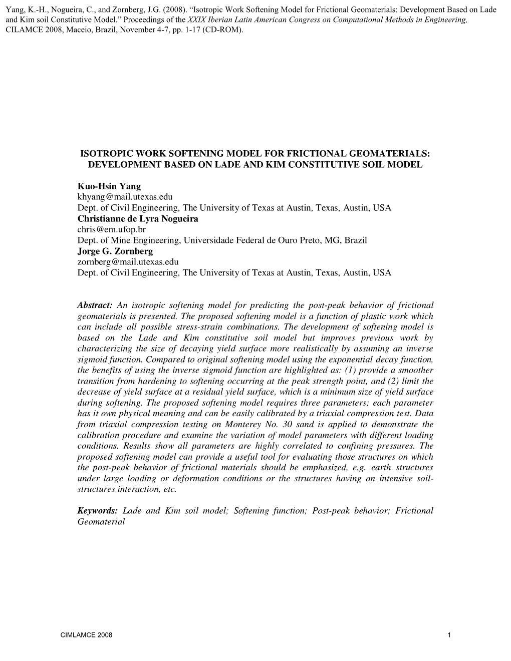 Isotropic Work Softening Model for Frictional