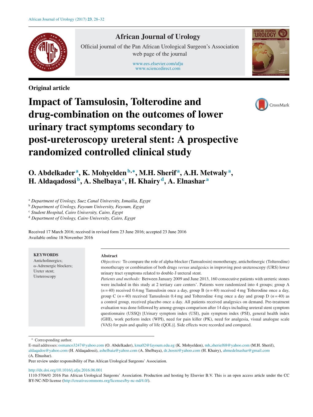 Impact of Tamsulosin, Tolterodine and Drug-Combination On