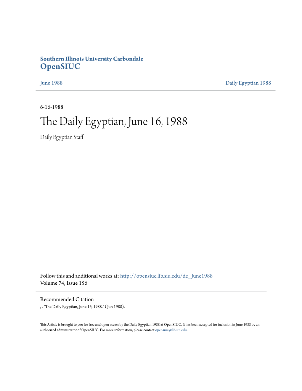 The Daily Egyptian, June 16, 1988