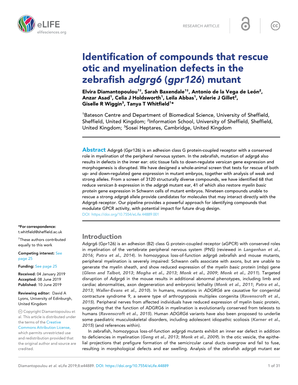 Identification of Compounds That Rescue Otic and Myelination