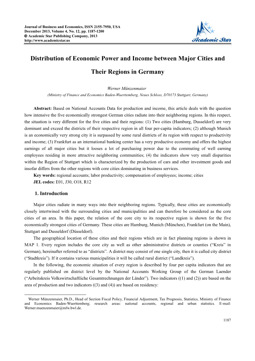 Distribution of Economic Power and Income Between Major Cities And