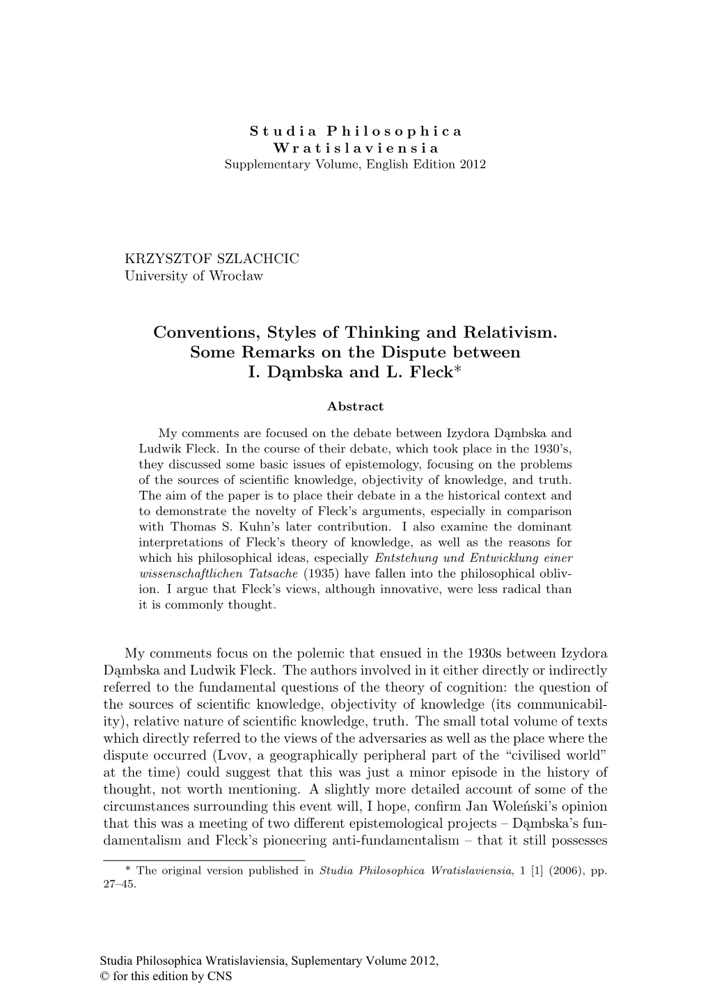 Conventions, Styles of Thinking and Relativism