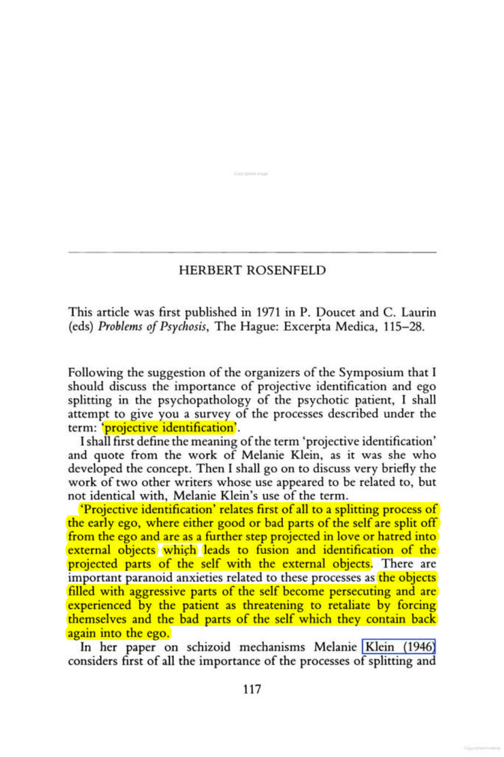 HERBERT ROSENFELD This Article Was First Published in 1971 in P