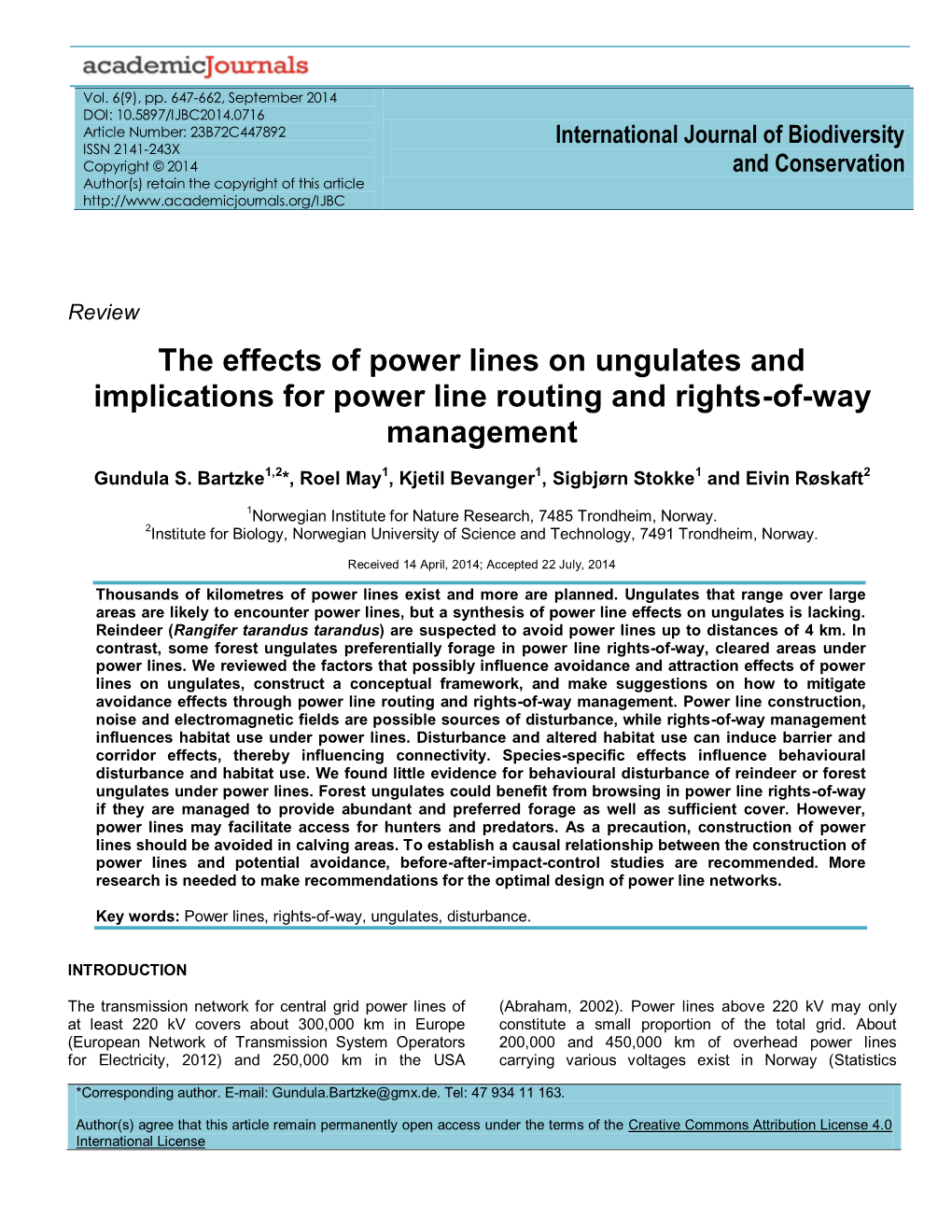 The Effects of Power Lines on Ungulates and Implications for Power Line Routing and Rights-Of-Way Management