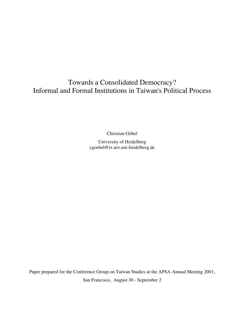 Informal and Formal Institutions in Taiwan's Political Process