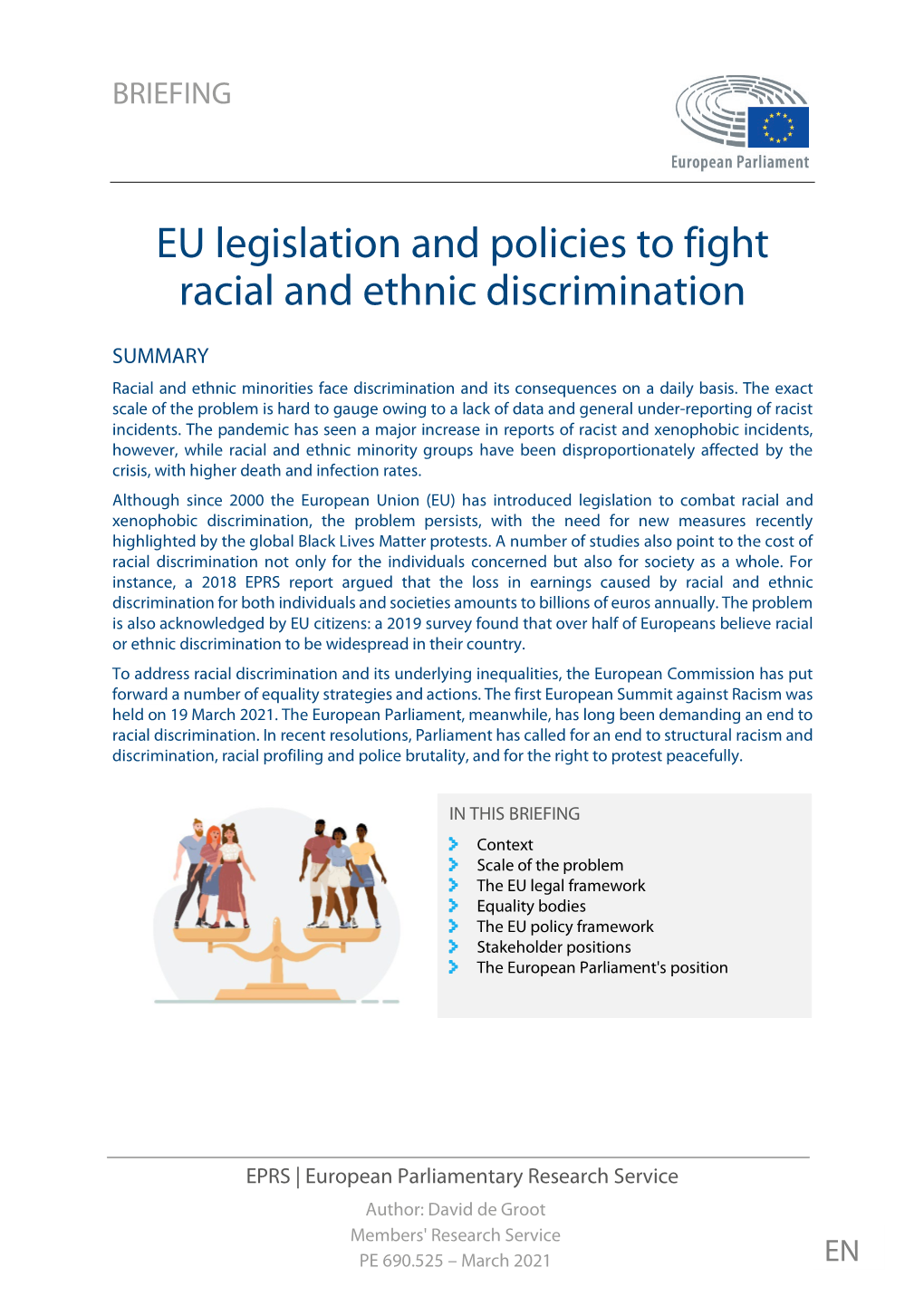 EU Legislation and Policies to Fight Racial and Ethnic Discrimination