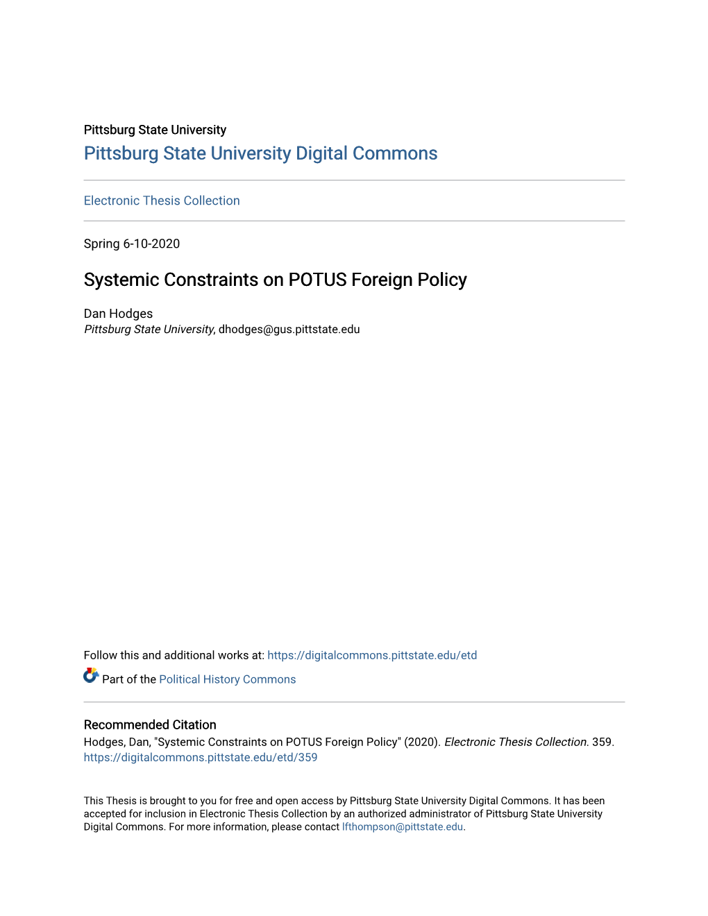 Systemic Constraints on POTUS Foreign Policy