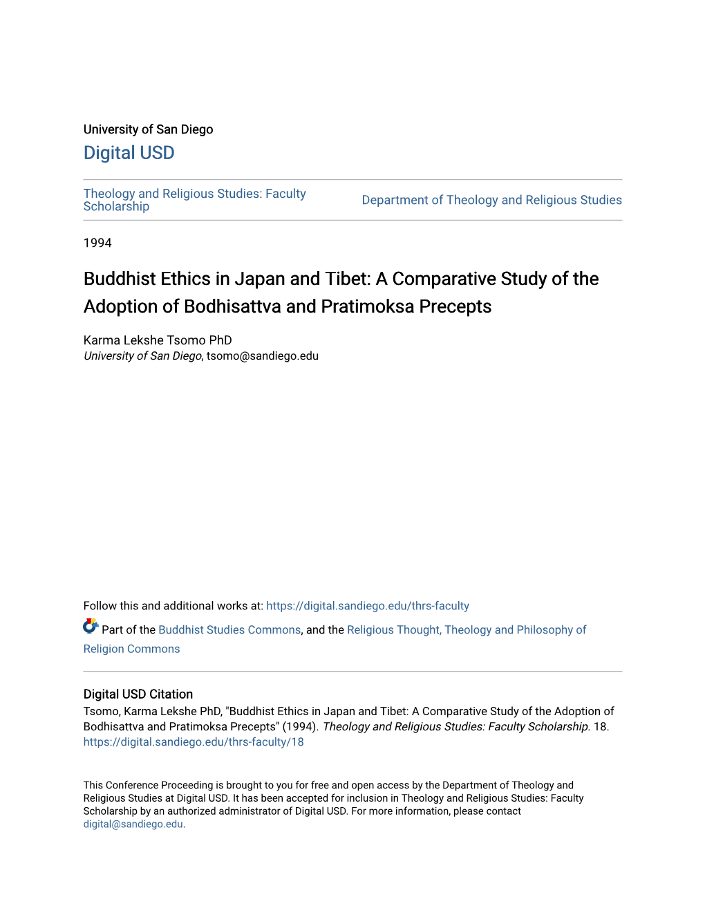 Buddhist Ethics in Japan and Tibet: a Comparative Study of the Adoption of Bodhisattva and Pratimoksa Precepts