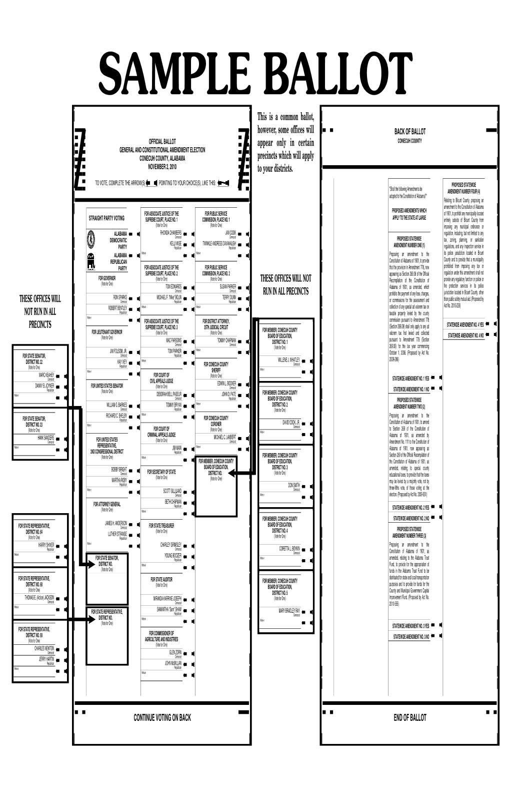 CONECUH COUNTY GENERAL and CONSTITUTIONAL AMENDMENT ELECTION Precincts Which Will Apply CONECUH COUNTY, ALABAMA NOVEMBER 2, 2010 to Your Districts