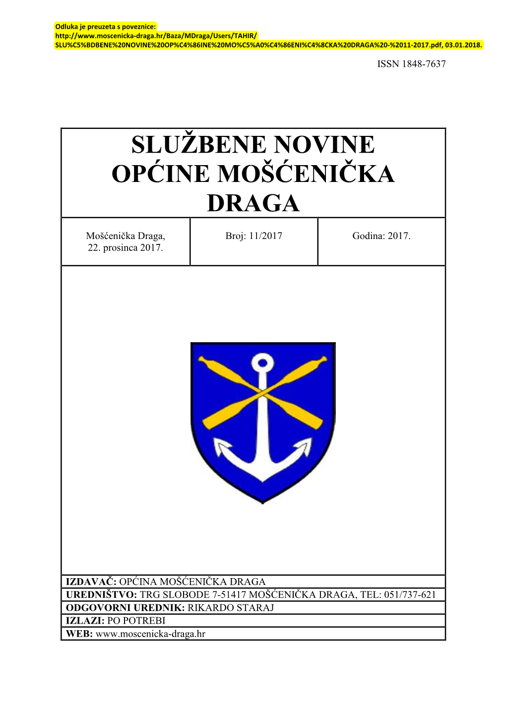 Službene Novine Općine Mošćenička Draga