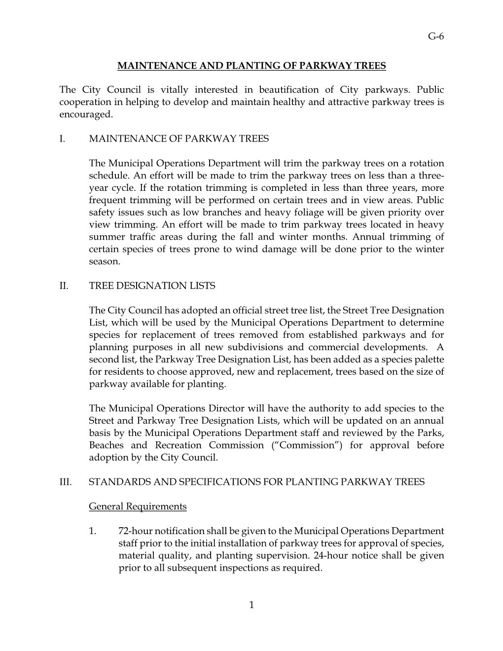 G-6 1 Maintenance and Planting of Parkway Trees
