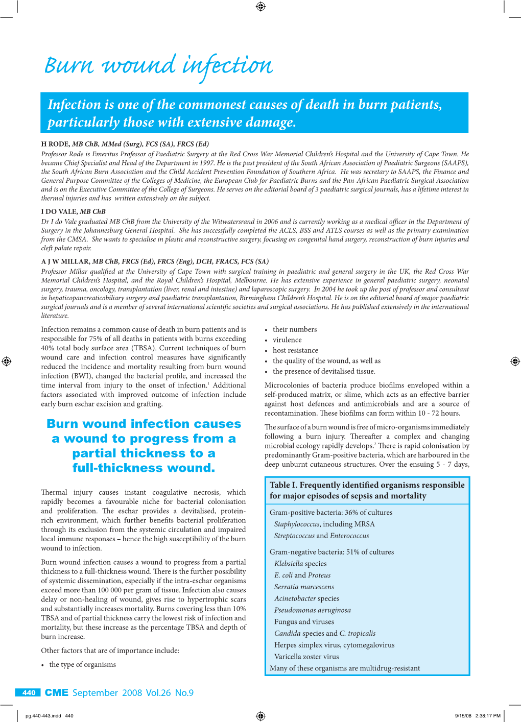 Burn Wound Infec Tion Infection Is One of the Commonest Causes of Death in Burn Patients, Particularly Those with Extensive Damage