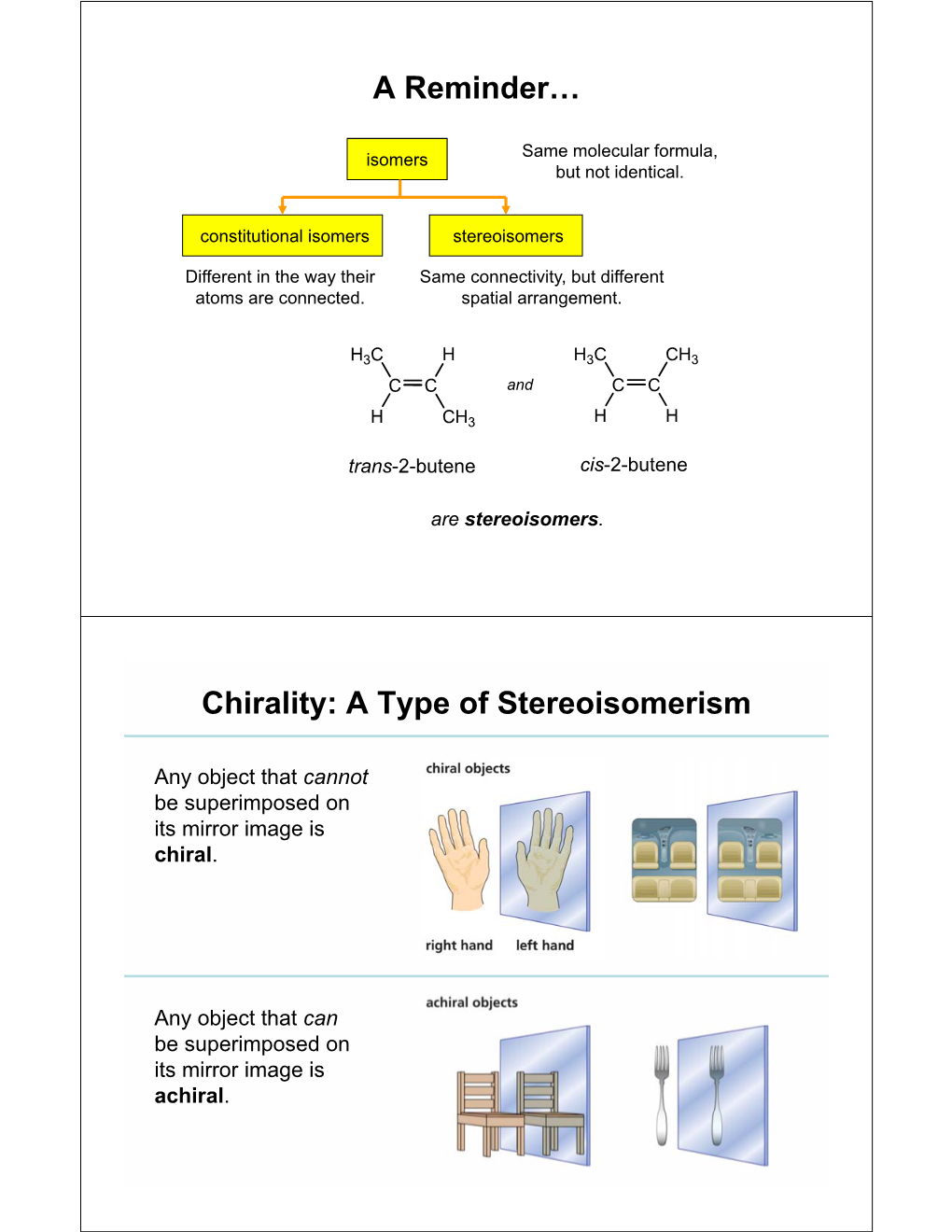 A Reminder… Chirality: a Type of Stereoisomerism