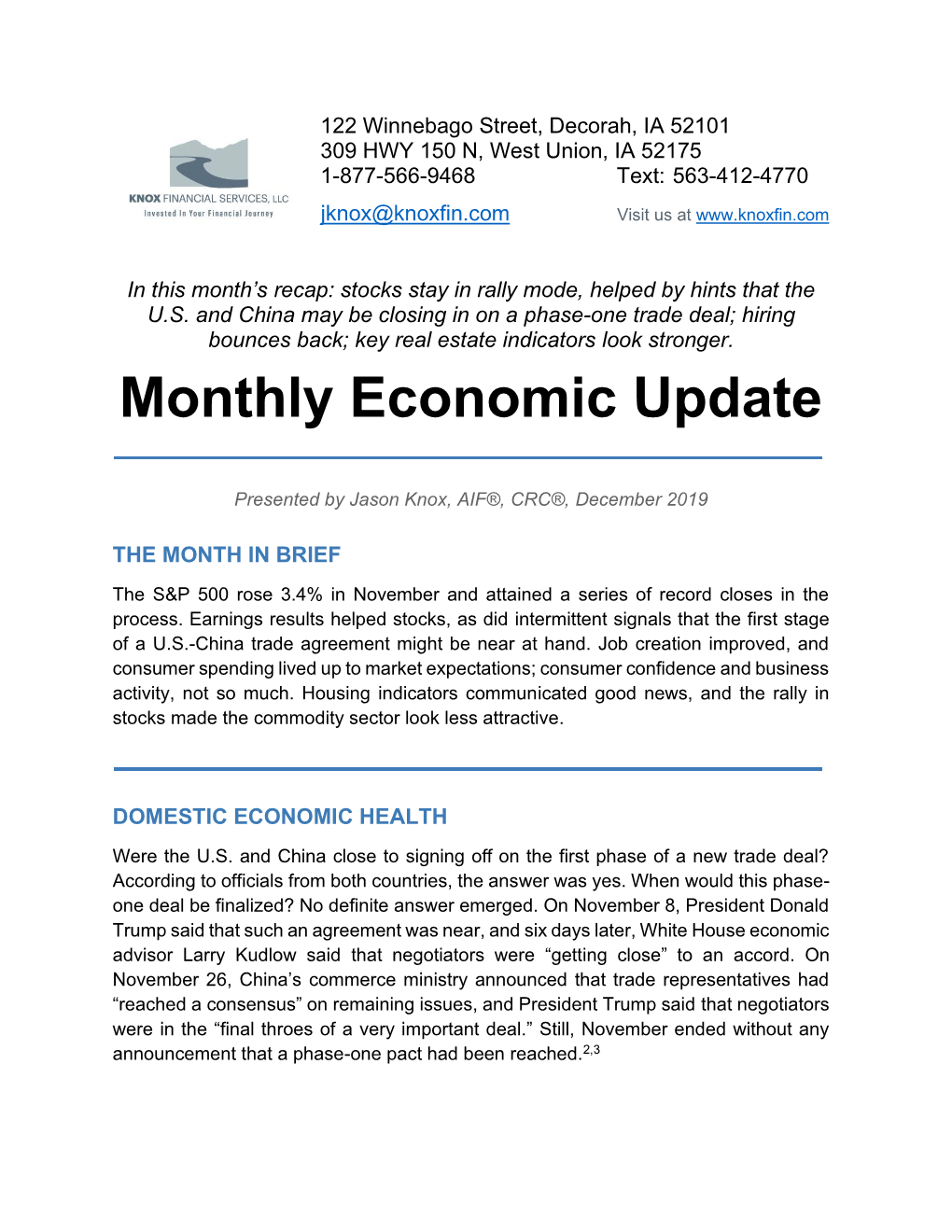 Monthly Economic Update