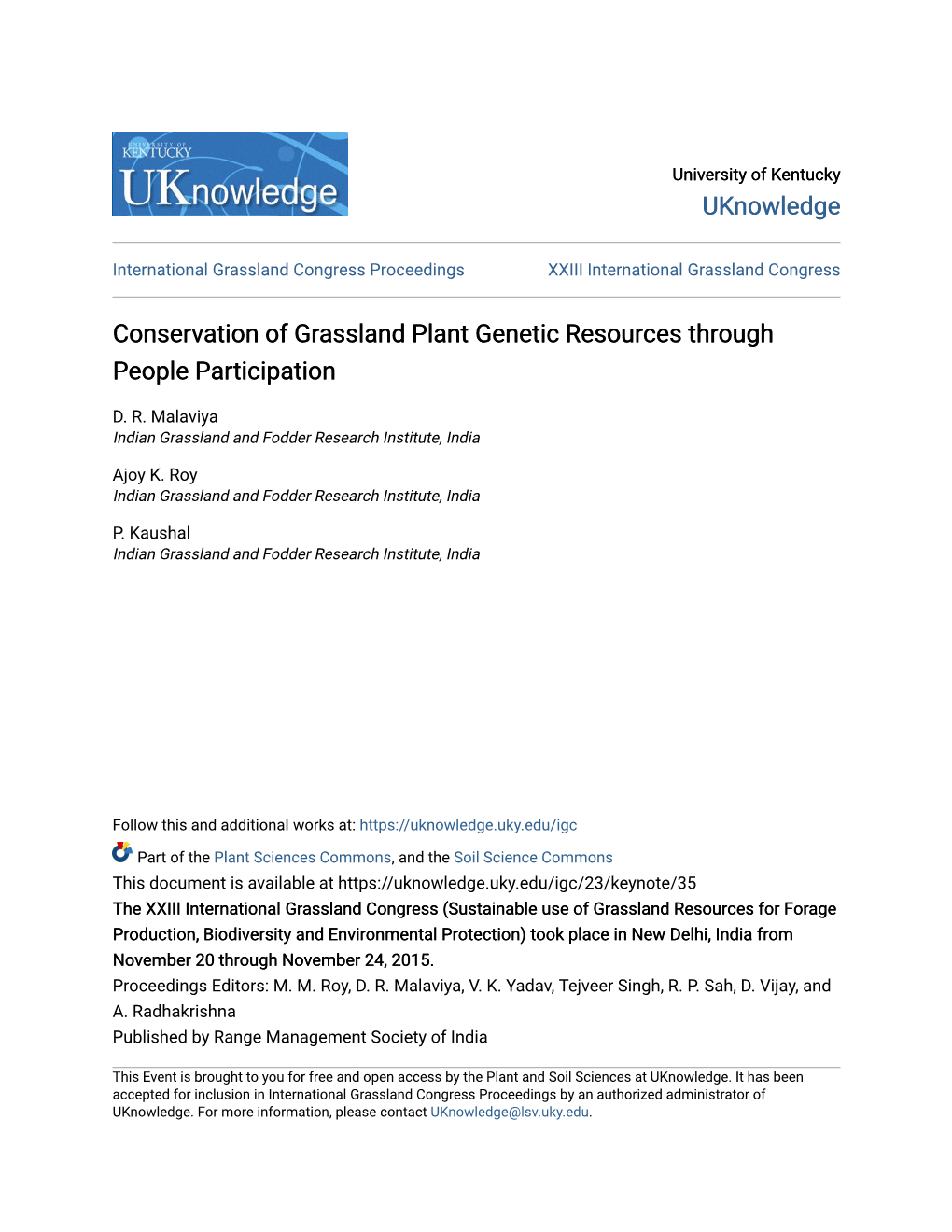 Conservation of Grassland Plant Genetic Resources Through People Participation