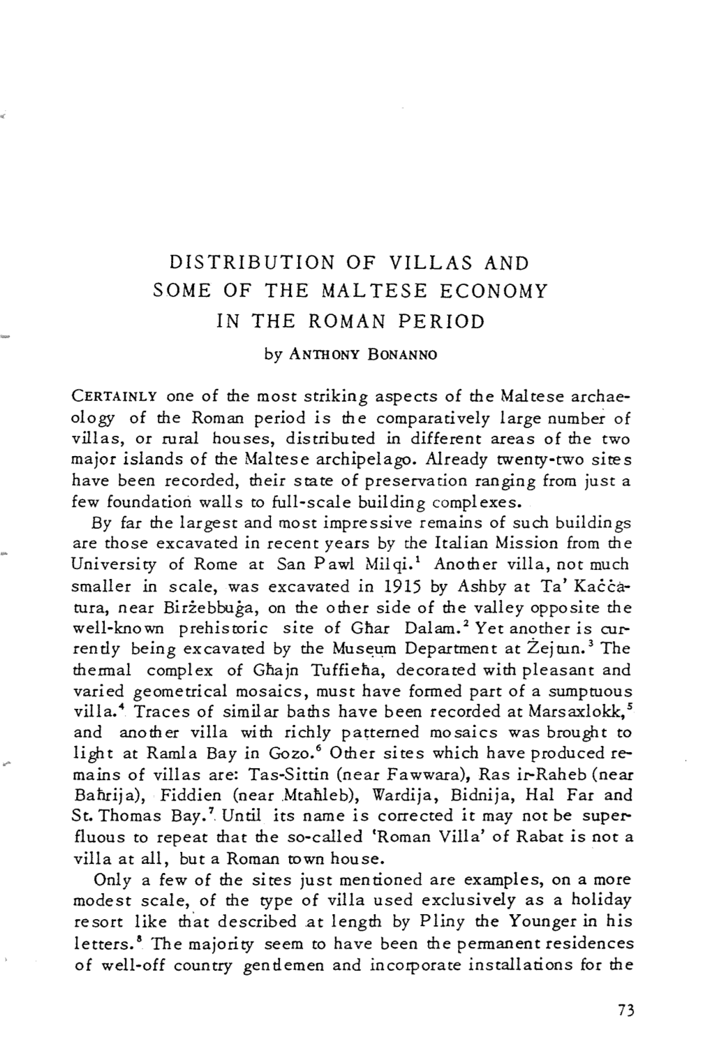 DISTRIBUTION of VILLAS and SOME of the MAL TESE ECONOMY in the ROMAN PERIOD by ANTIIONY BONANNO