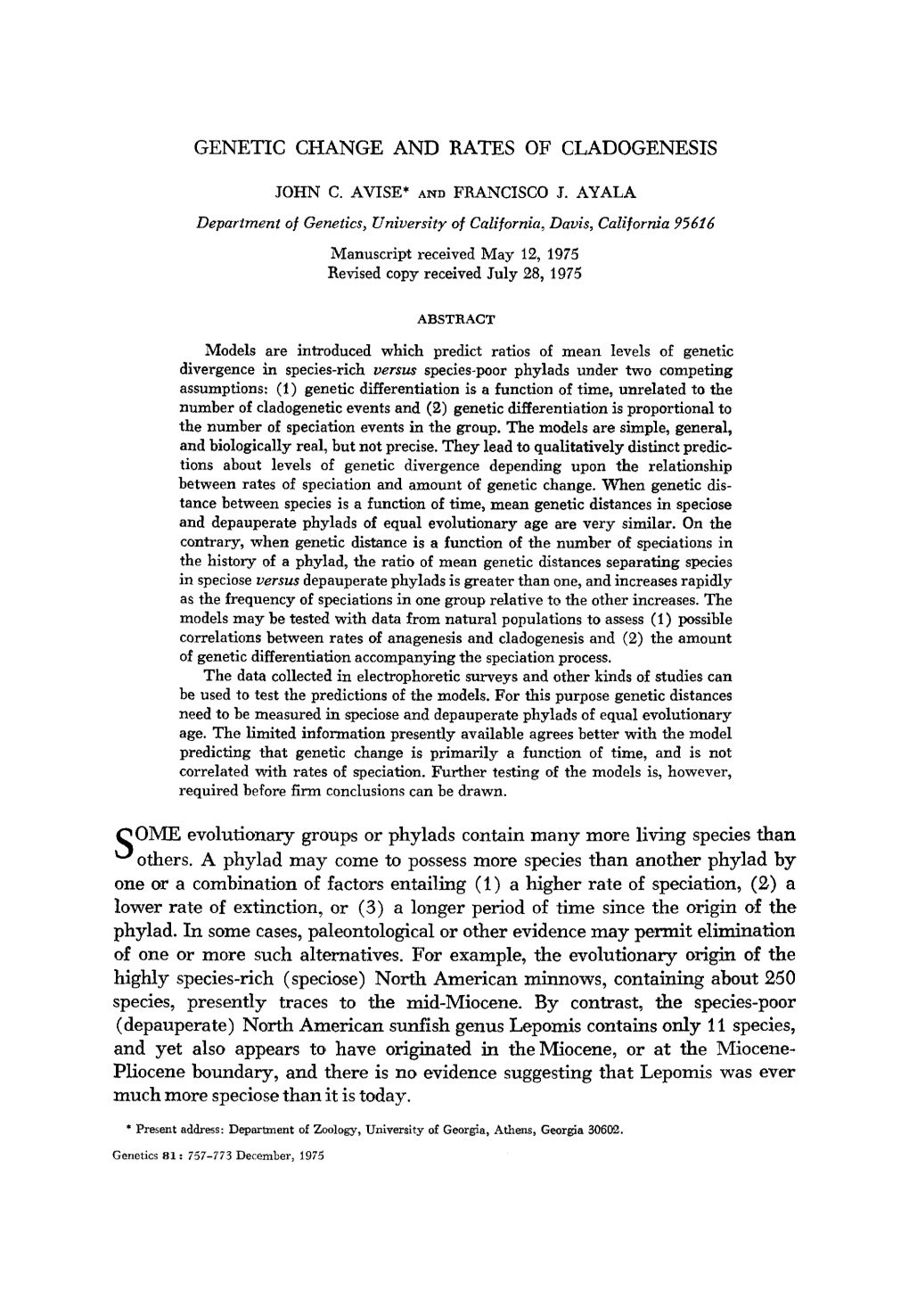 Genetic Change and Rates of Cladogenesis