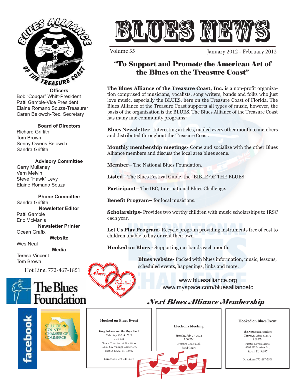 Volume 35 January 2012 - February 2012 “To Support and Promote the American Art of the Blues on the Treasure Coast”