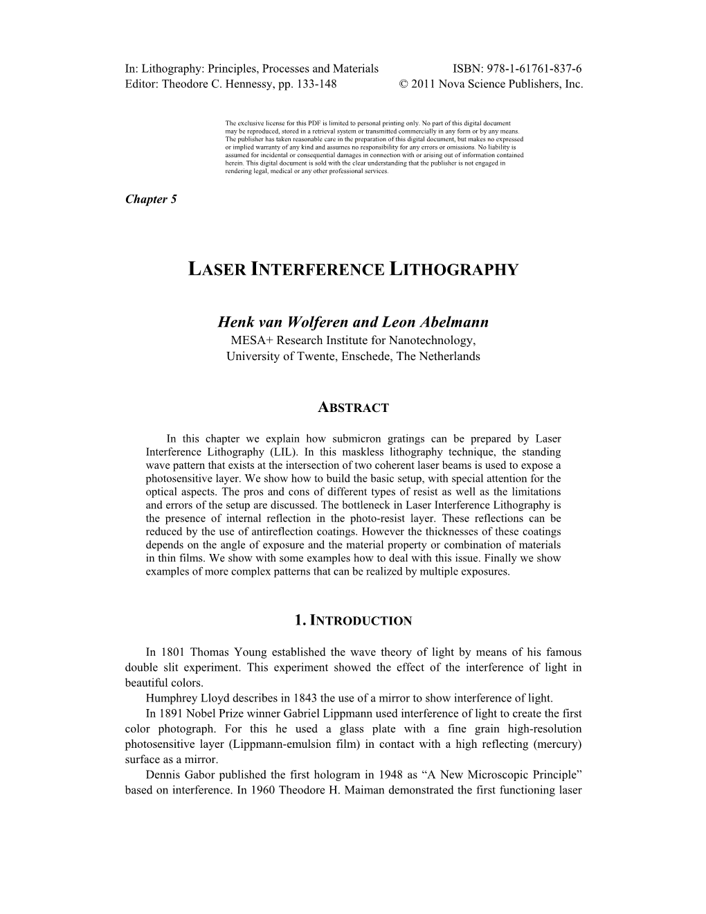 Laser Interference Lithography