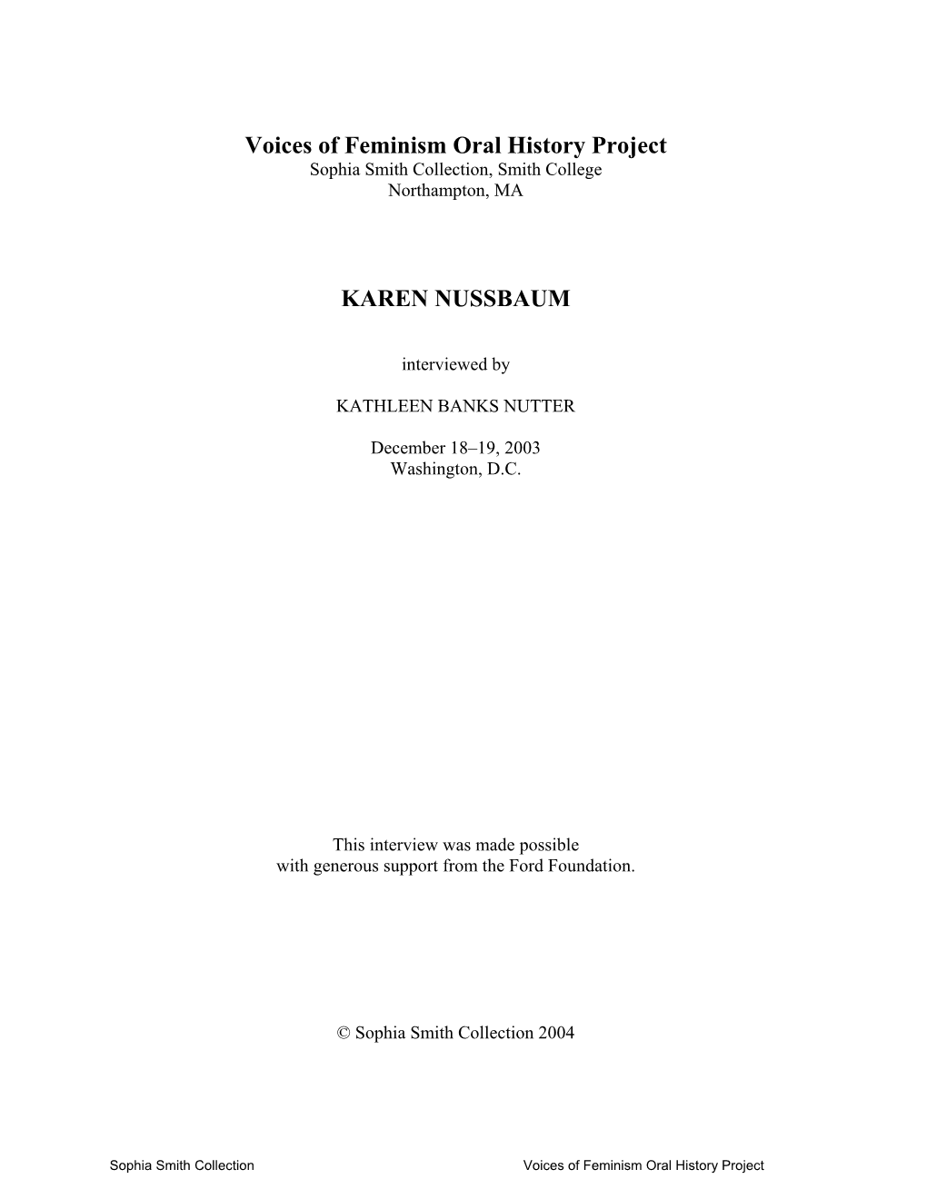 Voices of Feminism Oral History Project: Nussbaum, Karen
