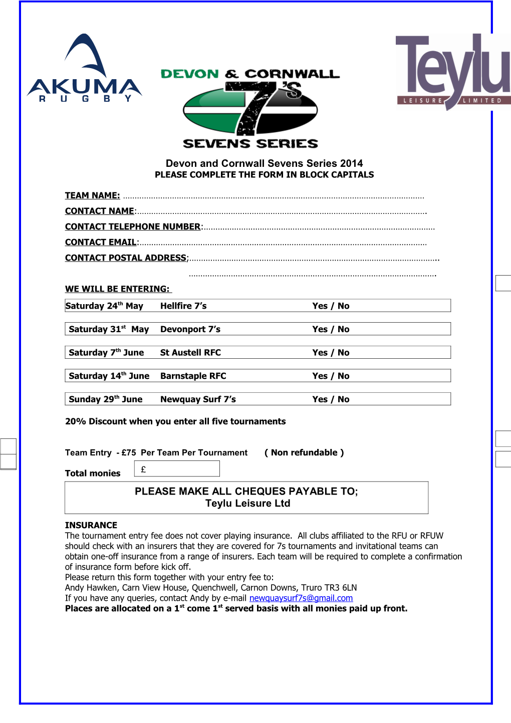 SOLSTICE 7S ENTRY FORM