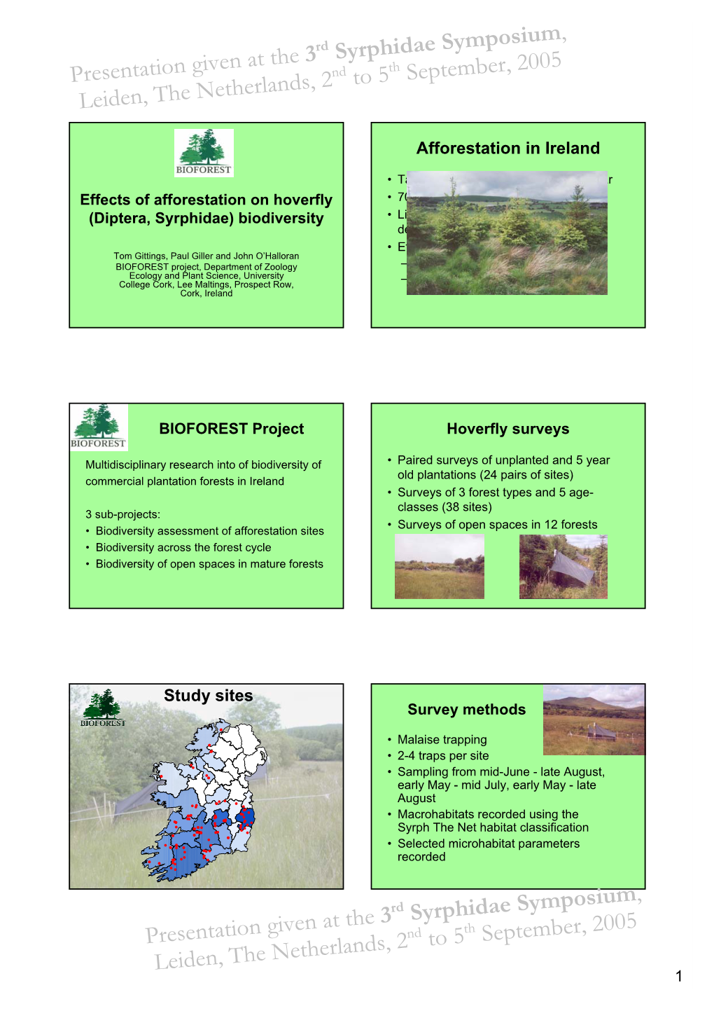 Presentation Given at the 3Rd Syrphidae Symposium , Leiden