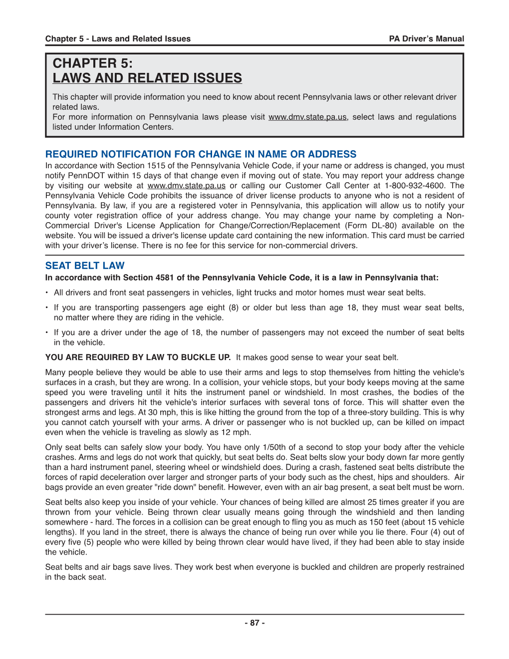 Chapter 5 - Laws and Related Issues PA Driver’S Manual