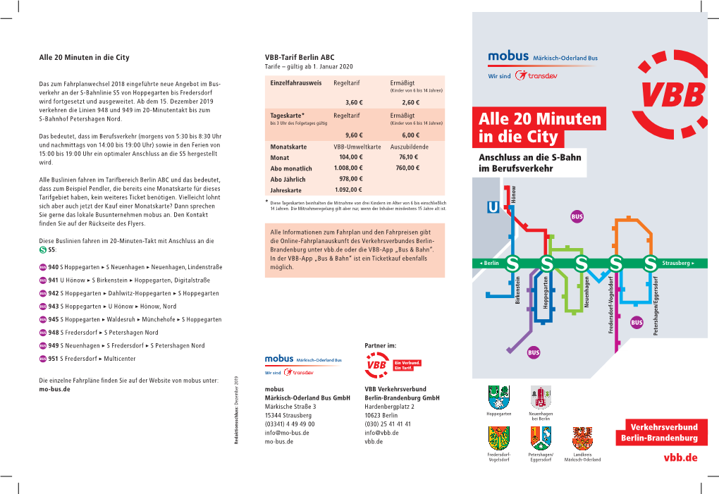 Alle 20 Minuten in Die City VBB-Tarif Berlin ABC Tarife – Gültig Ab 1