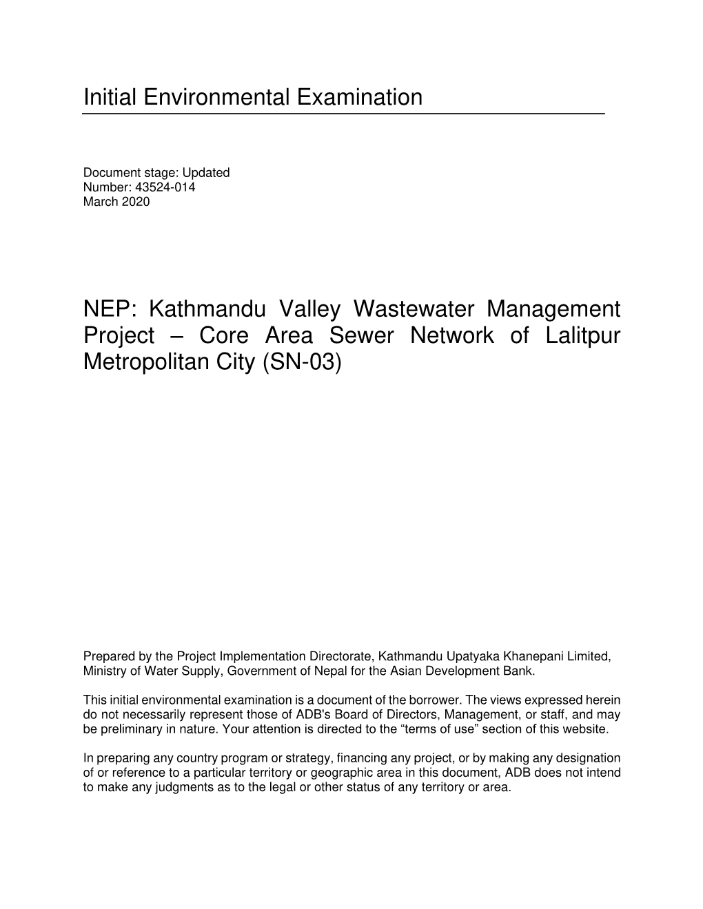 43524-014: Kathmandu Valley Wastewater Management Project