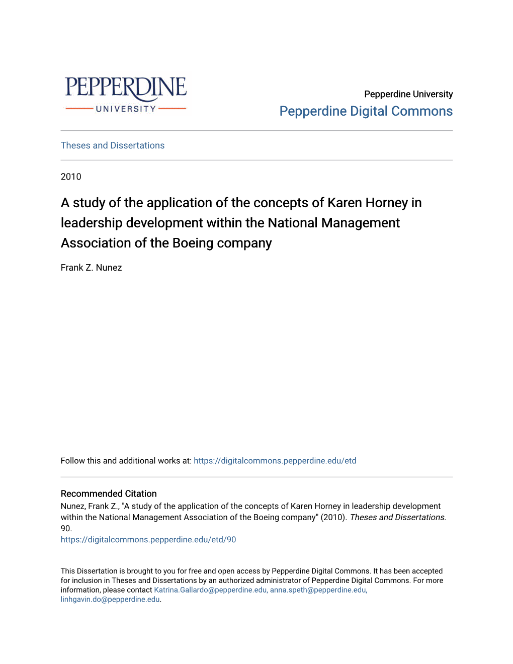 A Study of the Application of the Concepts of Karen Horney in Leadership Development Within the National Management Association of the Boeing Company