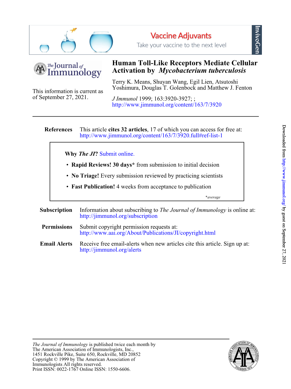 Mycobacterium Tuberculosis Activation by Human Toll-Like Receptors