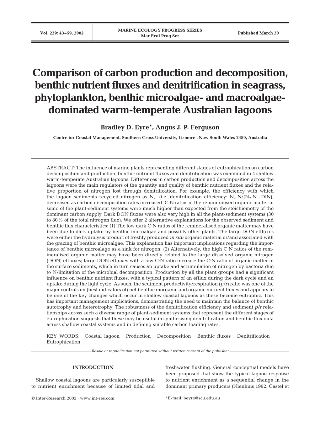 Comparison of Carbon Production and Decomposition, Benthic Nutrient Fluxes and Denitrification in Seagrass, Phytoplankton, Benthic Microalgae-And Macroalgae-Dominated Warm-Temperate