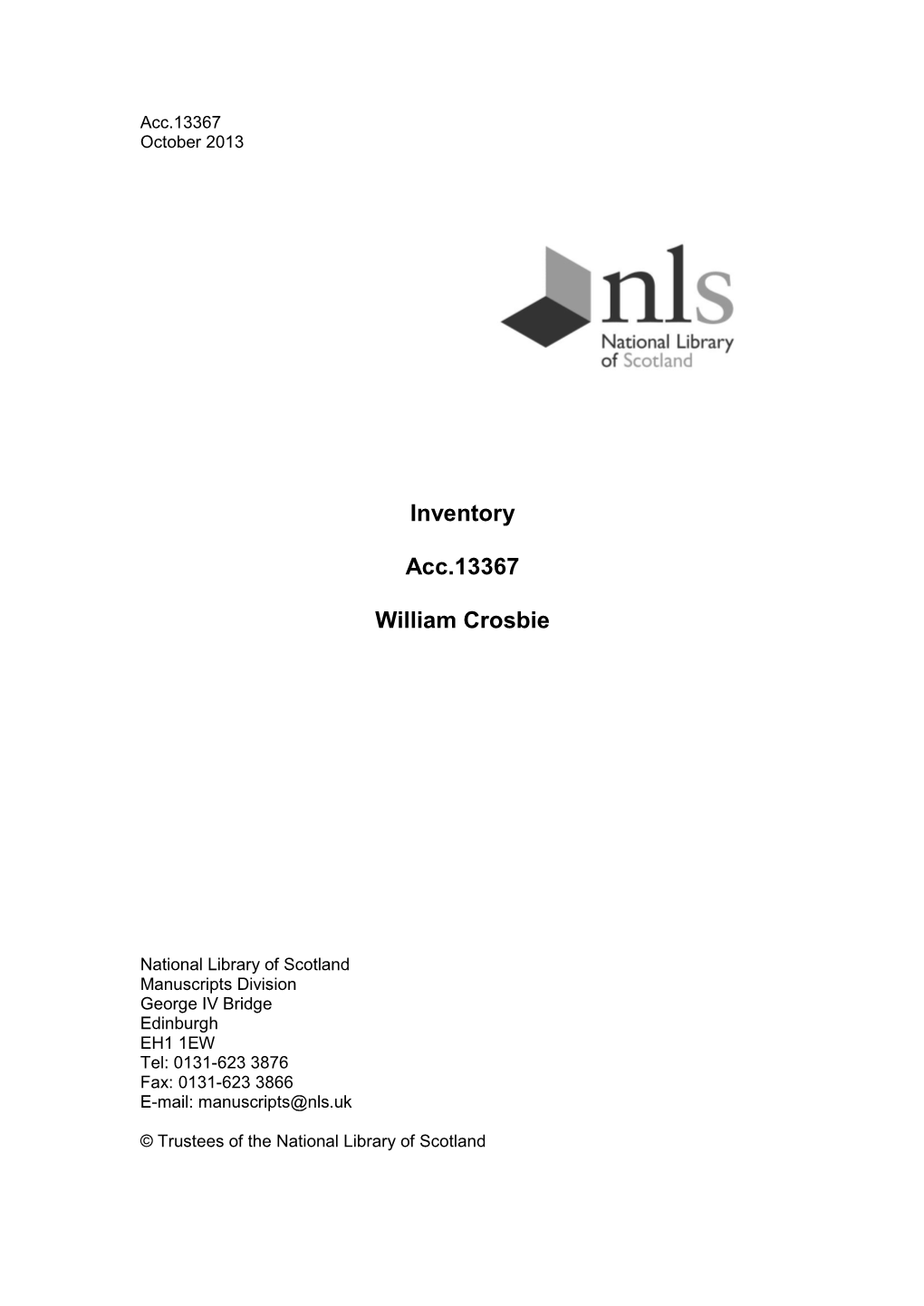 Inventory Acc.13367 William Crosbie