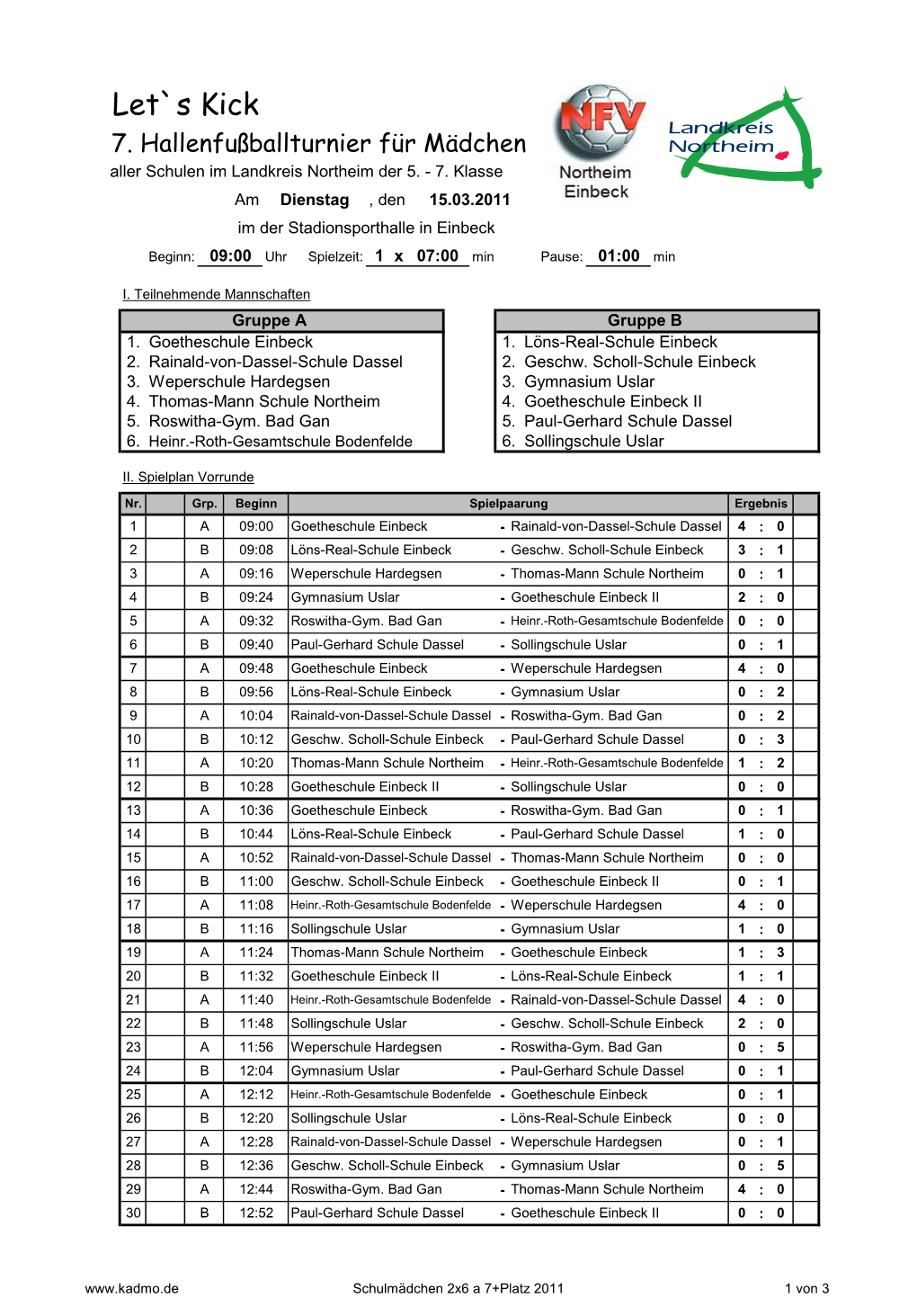 Schulmädchen 2X6 a 7+Platz 2011 1 Von 3 Let`S Kick 7