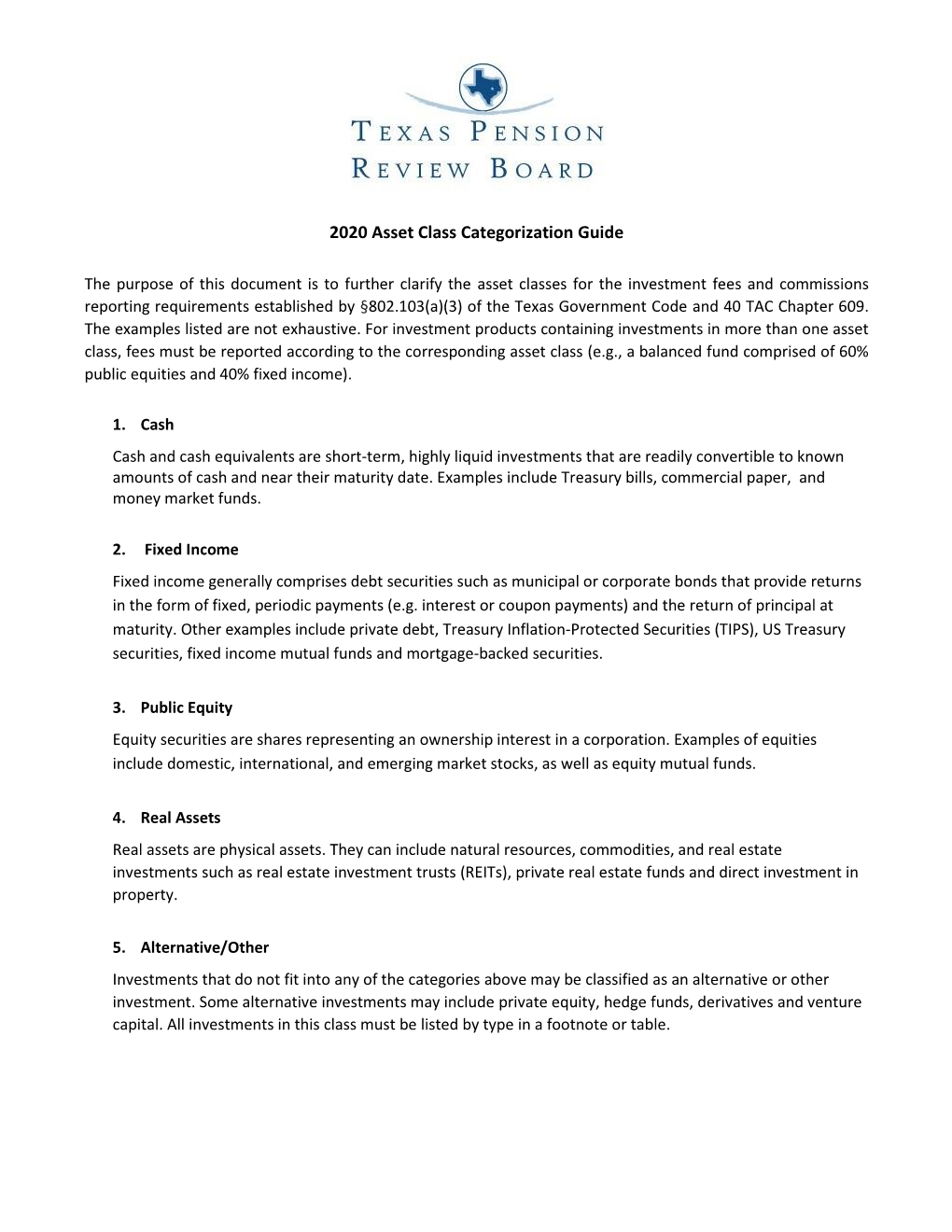 2020 Asset Class Categorization Guide