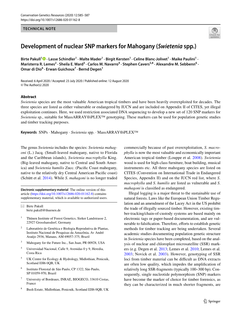 Development of Nuclear SNP Markers for Mahogany (Swietenia Spp.)